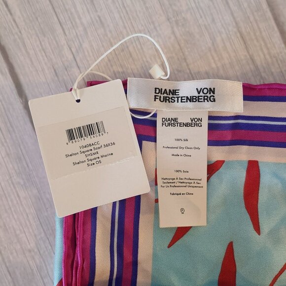 Diane von Furstenberg Silk Scarf Shelton Square Marine NEW Hand Rolled Stitched - Picture 6 of 7